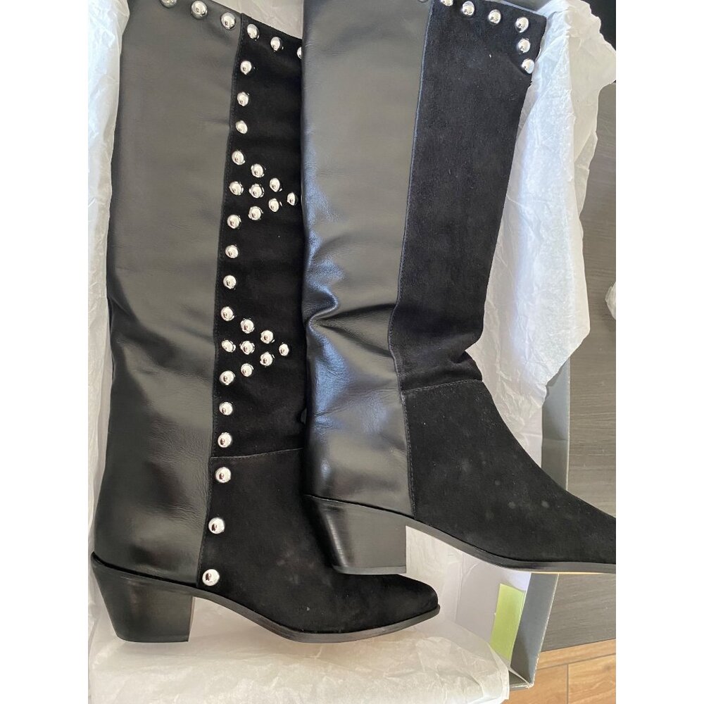 Arezzo Womens Bota Western Arezzo Hazel Low Block Boots Black Size 8B Defected - Picture 6 of 8